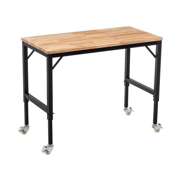 English Elm 48" Heavy-Duty Adjustable Workbench – Mobile Rubberwood Table With Steel Frame, 2000 Lbs Capacity W1422P218518