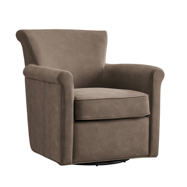 English Elm Westly Faux Leather Swivel Accent Chair with Rolled Arms, 360° Metal Swivel, Coil Spring Comfort Espresso B050P390597