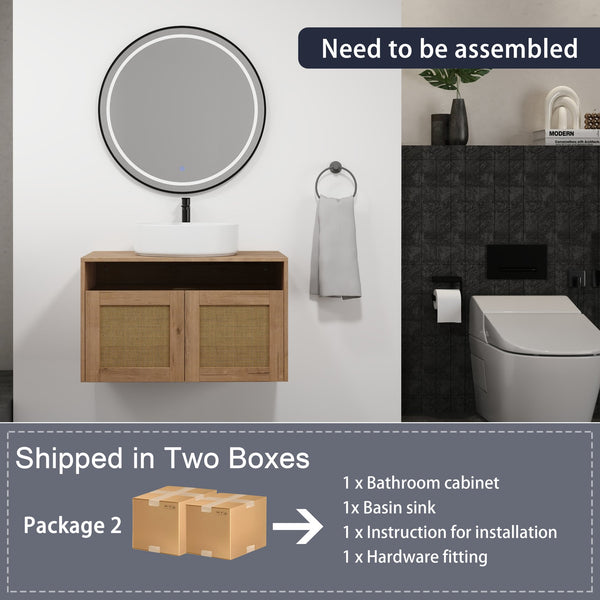 English Elm 30" Bathroom Vanity With Integrated Sink, Soft-Close Doors, & Modern Floating Design For Minimalist Space W999S00397