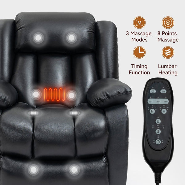 English Elm Dual Motor Power Lift Recliner with Massage Heat and 180 Degree Brown Lounge Chair W1803S00043