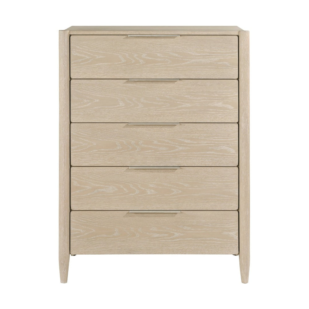 English Elm Modern Oak Veneer Five Drawer Vertical Chest Ceruse Finish Bedroom Storage B011P470022