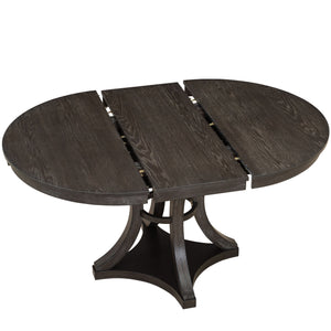 English Elm TREXM Retro 5-Piece Extendable Round-to-Oval Dining Set with Upholstered Chairs and Distressed Finish Espresso ST000144AAP