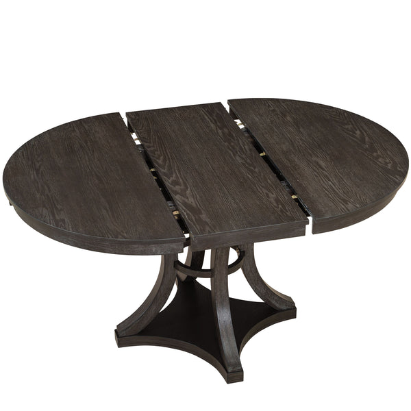 English Elm TREXM Retro 5-Piece Extendable Round-to-Oval Dining Set with Upholstered Chairs and Distressed Finish Espresso ST000144AAP