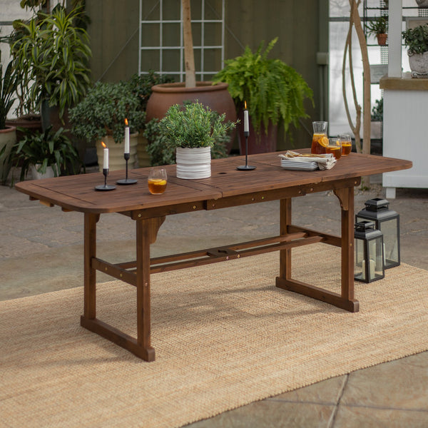 English Elm Walker Edison - Modern Solid Acacia Wood Butterfly Outdoor Dining Table with Hide-Away Leaf, Dark Brown Finish for Patio Gatherings B185P169398