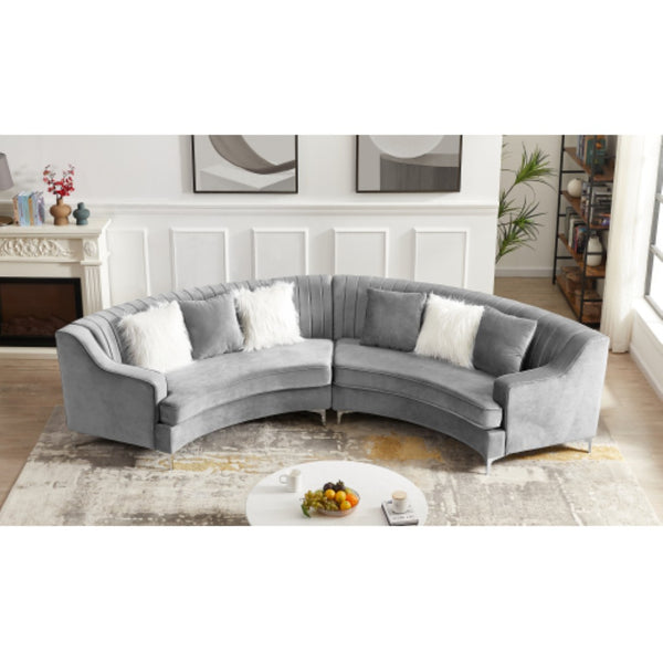 English Elm Grey Curved Fabric Sofa with Storage Mid Century Low Profile Living Room Seating W30843130