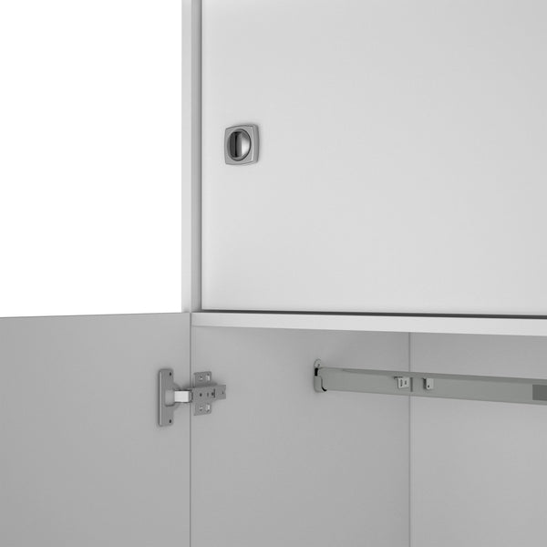 English Elm Tucson White Armoire with Hanging Rod & 2 Large Bottom Drawers, Compact 3-Door Wardrobe Design B128S00095