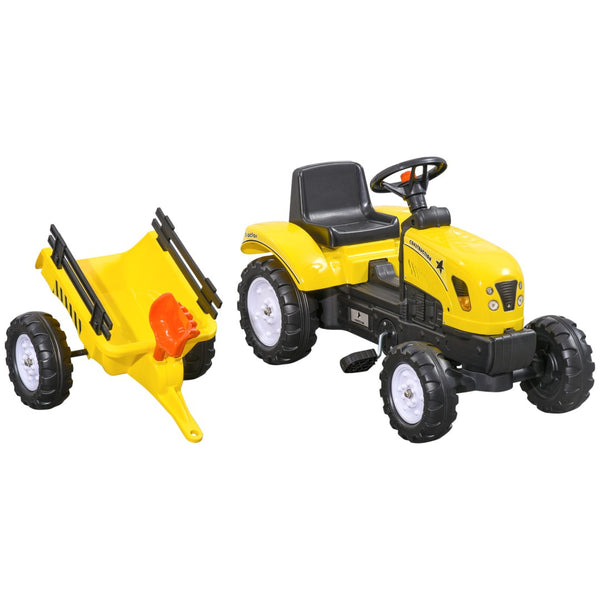 English Elm Aosom Kids Pedal Tractor with Rear Trailer Shovel Rake and Horn for Backyard Fun W2225P217065