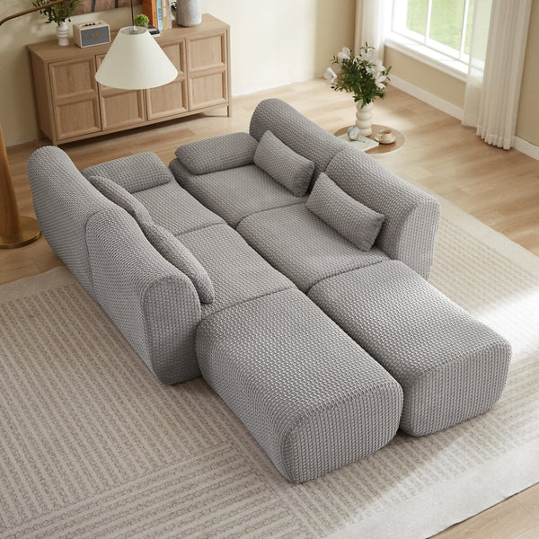English Elm Sectional U-shaped Corduroy Sofa with Ottoman Convertible Layout for Any Living Room Grey W2339S00154