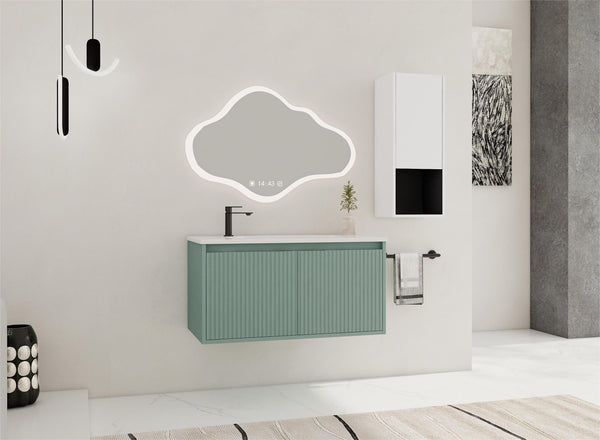 English Elm 36" Floating Bathroom Vanity with Drop-Shaped Resin Sink, Side Cabinet, Soft-Close Doors, Water-Resistant Finish W999S00332