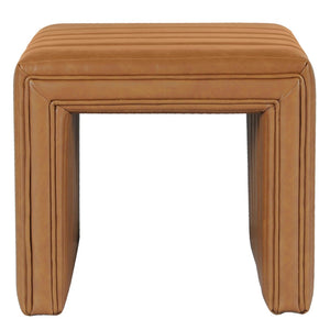 English Elm Ada Channel Tufted Faux Leather Footstool Ottoman Mid-century Square Accent Seat Caramel B056P412628