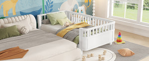 English Elm Twin Solid Pine Platform Bed with Guardrail for Kids — Low Profile White Twin Bed, Durable 250lb Capacity W2593P296772