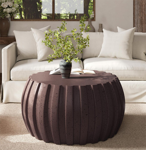 English Elm 35.43" Square Mgo Cement Coffee Table Weatherproof Indoor Outdoor Low Profile Modern Brown W757P387434