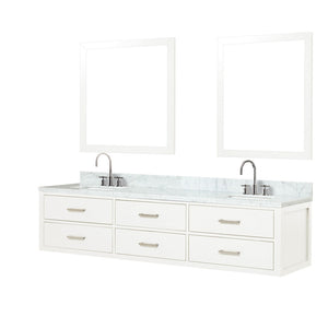 English Elm White Double Bath Vanity Set With Carrara Marble Top, Chrome Faucets & 36" Mirrors For Elegant Baths B2731S01834-GIGA