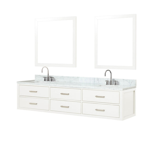 English Elm White Double Bath Vanity Set With Carrara Marble Top, Chrome Faucets & 36" Mirrors For Elegant Baths B2731S01834-GIGA