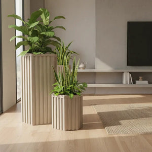 English Elm Hexagon Tall Column Planter Lightweight Aluminum Powder Coat Finish for Patio Entryway Ash Brown B2755P462193