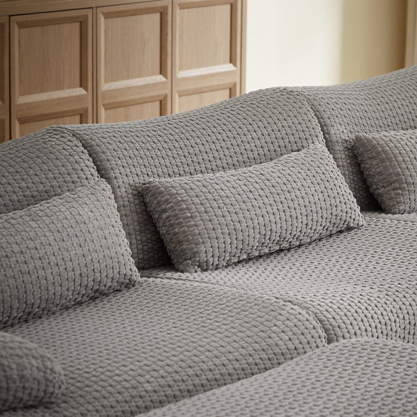 English Elm Sectional U-shaped Corduroy Sofa with Ottoman Convertible Layout for Any Living Room Grey W2339S00154