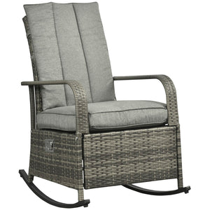 English Elm Outsunny Outdoor Rattan Rocking Recliner With Cushions, Adjustable Footrest & Durable Gray Wicker W2225P174015-GIGA
