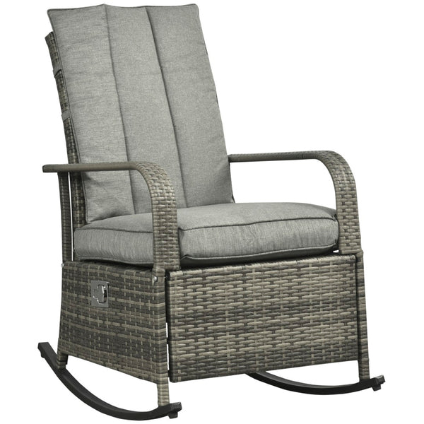 English Elm Outsunny Outdoor Rattan Rocking Recliner With Cushions, Adjustable Footrest & Durable Gray Wicker W2225P174015-GIGA