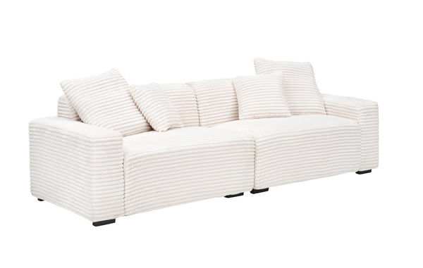 English Elm 104.72-inch Four Seat Beige Corduroy Sofa with Pillows for Spacious Living Rooms W1658P328857