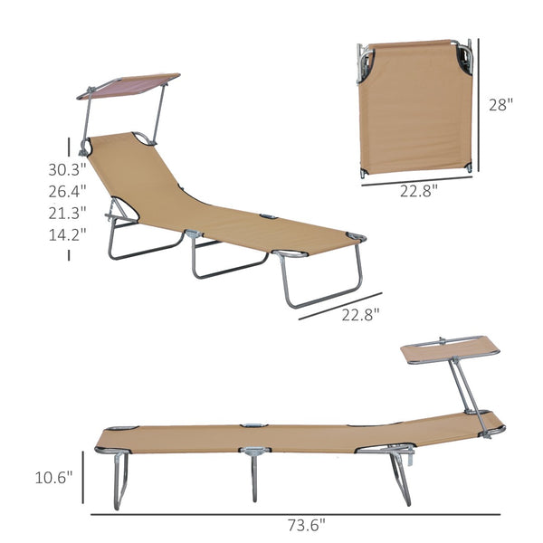 English Elm Outsunny Folding Chaise Lounge with Shade Canopy Oxford Fabric Recliner for Camping W2225P200947