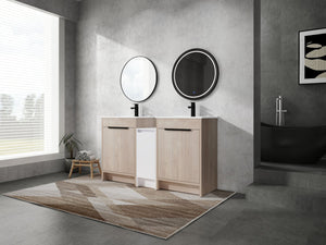 English Elm 60 Inch Freestanding Bathroom Vanity With Ceramic Sink, Soft-Close Doors & Ample Storage Space W999S00316