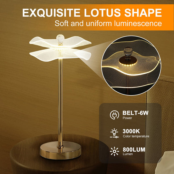 English Elm Led Acrylic Copper Gold Luminaire Table Lamp — 3W LED Lotus Shade, Mid-Century Modern Desk & Bedside B072P220152