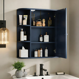 English Elm Bathroom Wall Cabinet with Mirror Door Open Shelving and Adjustable Interior Storage Blue N817P375228B