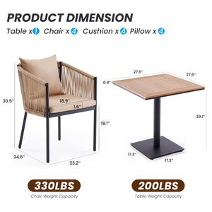 English Elm 2 Outdoor Chairs Set with Cushions — Weatherproof Rattan Dining Chairs, Comfort Curved Arms & Easy-Clean Fabric Beige T3623P409867