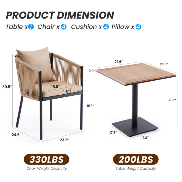 English Elm 2 Outdoor Chairs Set with Cushions — Weatherproof Rattan Dining Chairs, Comfort Curved Arms & Easy-Clean Fabric Beige T3623P409867