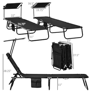 English Elm Outsunny Folding Chaise Lounge Chairs Set Of 2 With Canopy Shade For Pool, Beach, And Patio Fun W2225P200745-GIGA