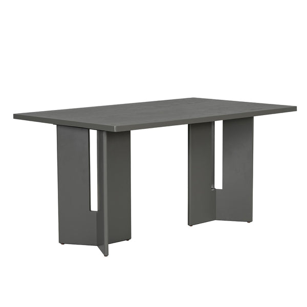 English Elm Trexm Farmhouse Six Seat Dining Set Oak Veneer Distressed Table Upholstered Chairs Gray ST000153AAE