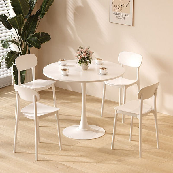 English Elm White Modern Round Table with MDF Top & Steel Tulip Base — Durable, Easy-Clean 24" Dining Table for Small Spaces (Prime) W2641P192316