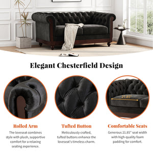 English Elm Christopher Knight Home® - VIVALUX Chesterfield Velvet Loveseat Sofa with Rolled Arms Tufted Buttons Plush 2-Seater Comfort 59.4" Black N762P178705B