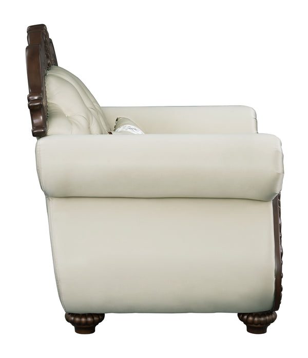 English Elm Pierce Beige Button-Tufted Accent Chair with Floral Trim & Pillow, 25" Seat, Pocket Coil Comfort B2726S00274