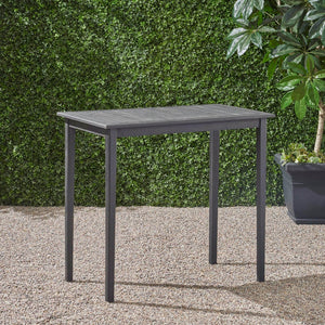 English Elm Christopher Knight Home® - Outdoor Acacia Wood Rectangle Bar Table with Slatted Top and Tapered Legs, Weather-Resistant Design Dark Gray 65094.00DGRY