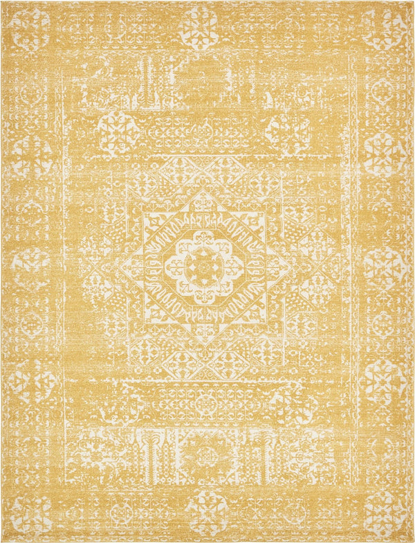 Unique Loom Tradition Bouquet Machine Made Medallion Rug Yellow, Ivory 9' 0" x 12' 2"