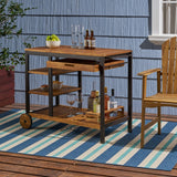 Christopher Knight Home® - Noble House - Admirals Indoor Wood and Iron Bar Cart with Drawers and Wine Bottle Holders, Teak Finish