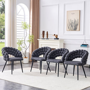 English Elm Set of 2 Sculptural Bubble Backrest Velvet Dining Chairs with Matte Black Legs W3875P370928