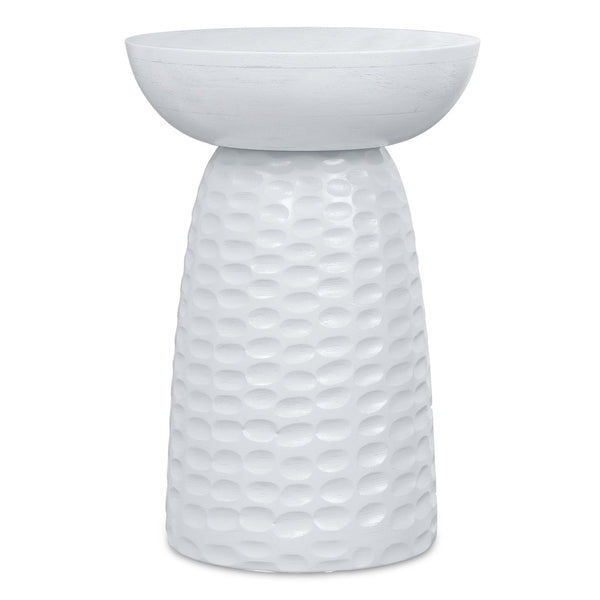 English Elm Boyd Solid Mango Wood Accent Table Hand Carved Artisan Piece for Modern Living White B136P414664
