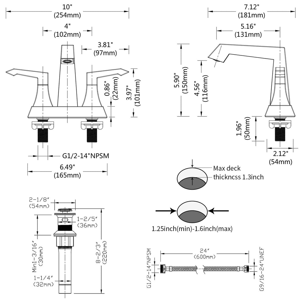 English Elm 2-Handle Modern Brushed Nickel Bathroom Faucet With Drain & Supply Kits, Durable & Easy Install T3177P277483