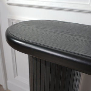 English Elm Wood Modern Black Console Table 65.4" Half-Moon Ribbed Entryway Table Durable Wipe-Clean Accent Piece W2729P239171