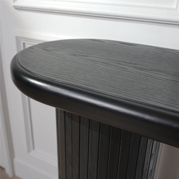 English Elm Wood Modern Black Console Table 65.4" Half-Moon Ribbed Entryway Table Durable Wipe-Clean Accent Piece W2729P239171