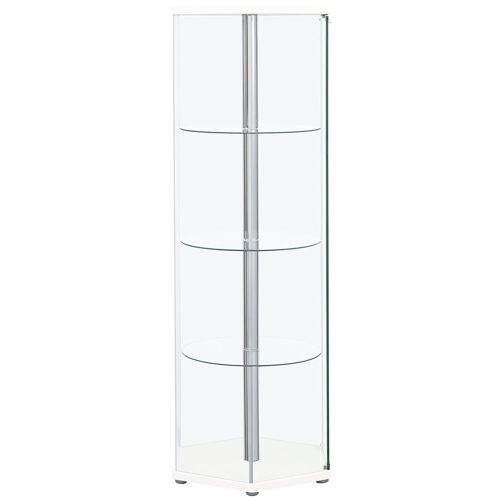 English Elm Tenley White Hexagonal 4-Shelf Clear Glass Curio Cabinet — Modern Geometric Display, Airy Storage B062P328716