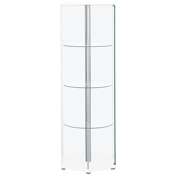 English Elm Tenley White Hexagonal 4-Shelf Clear Glass Curio Cabinet — Modern Geometric Display, Airy Storage B062P328716