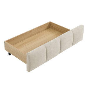 English Elm California King Platform Bed Chenille Upholstered Frame with Storage Drawers Modern Beige W487S00422