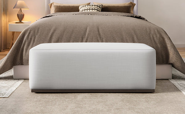 English Elm Christopher Knight Home® - Simple White Footstool with Wood Frame and Soft Fabric Cushion — Minimal, Durable, Multiuse Comfort N769P293487A