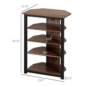 English Elm HOMCOM Corner TV Stand with 4-Tier Shelves, Steel Frame Media Console, Cable Management, Brown W2225P217441