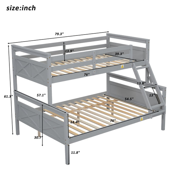 English Elm Twin Twin-over-Full Bunk Bed with Attached Ladder and Full-Length Guardrails for Safe Space-Saving Sleep Gray SM000118AAE-1