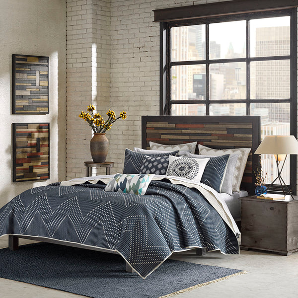 JLA Home INK+IVY - Embroidered Navy Medallion Square Pillow — Off-White Woven Cover, Plush Fill, Coastal-Ready Accent II30-549