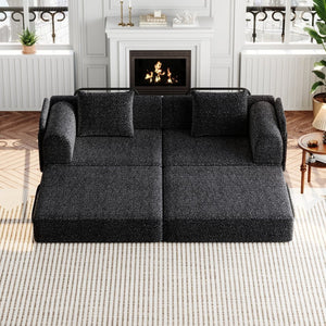 English Elm 72.4-inch Chenille Convertible Floor Sofa Bed with Storage Pockets and Modular Design W3505P355564